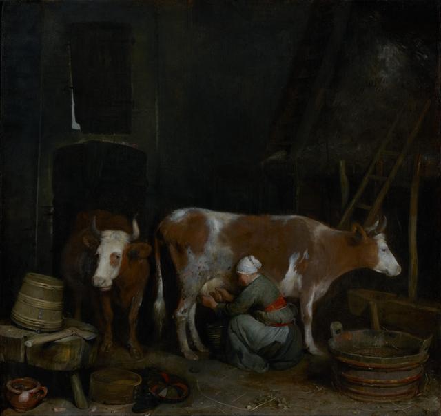 Gerard Ter Borch - A maid milking a cow in a barn