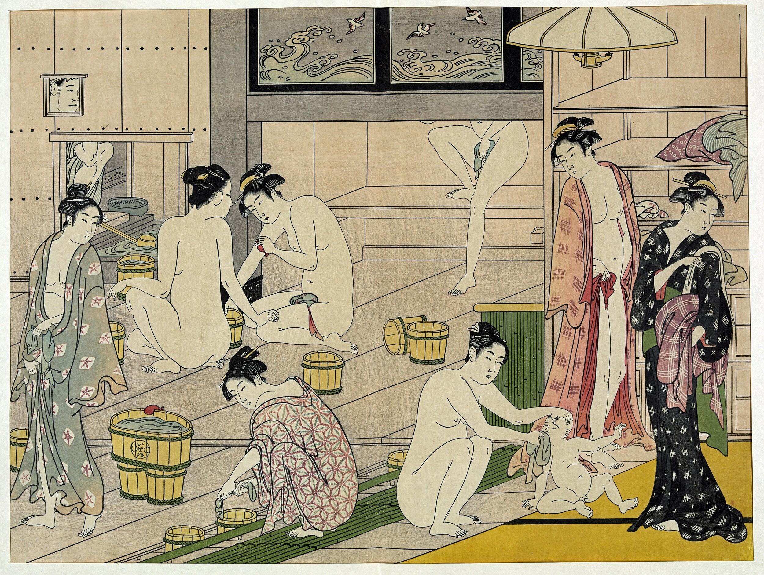 Torii Kiyonaga - Bathhouse women diptych