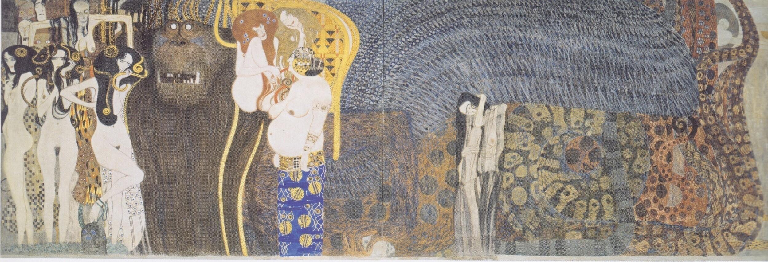 Gustav Klimt - Beethoven frise: The hostile powers, the Titan Typhoeus, the Three Gorgons