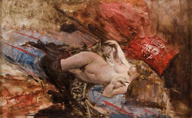 Giovanni Boldini - Female nude with black stockings