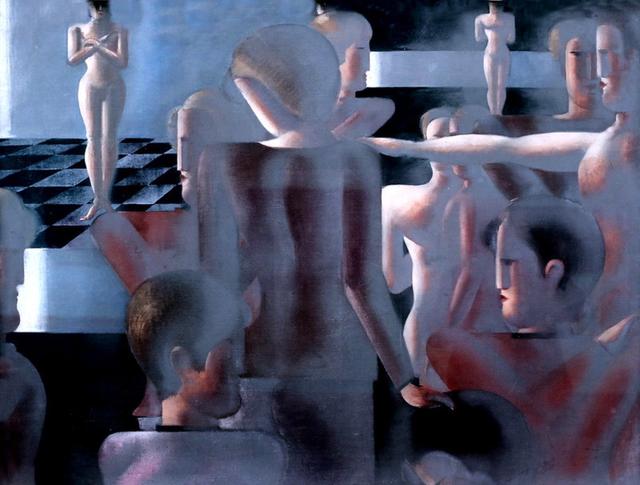 Oskar Schlemmer - Group of 14 in an imaginary architecture