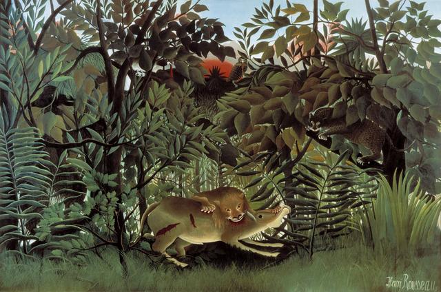 Henri Rousseau - The hungry lion attacking an antelope