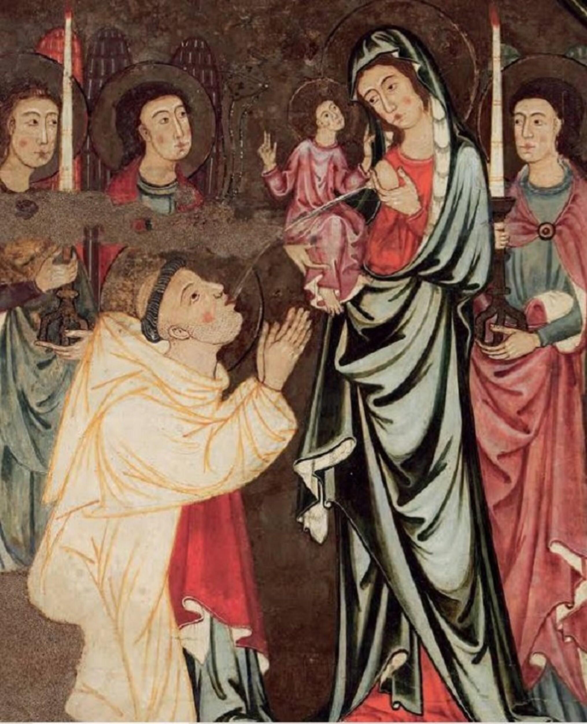  Master of La Palma - Lactation of Saint Bernard (top left panel of altarpiece of Saint Bernard)