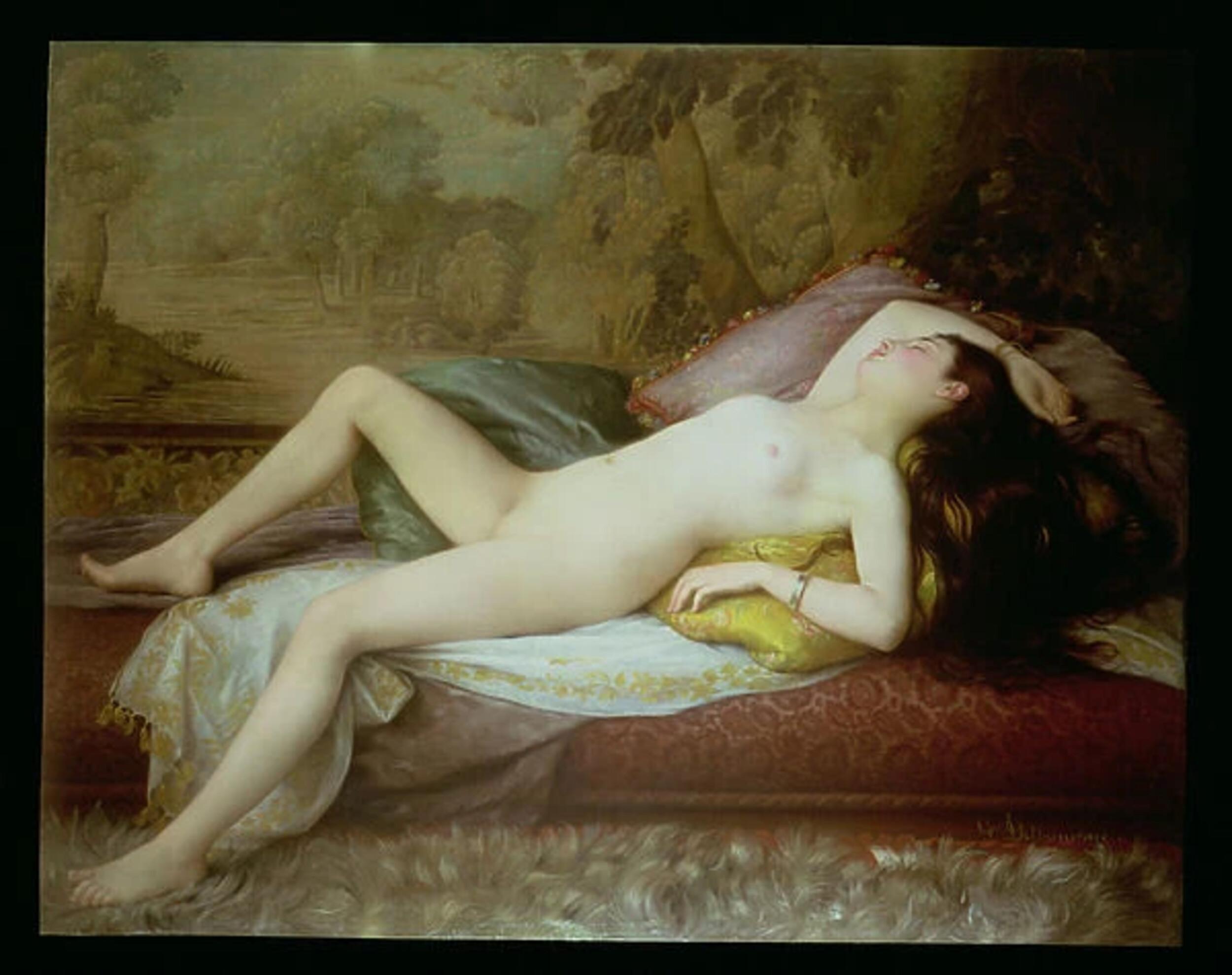 Gustave-Henri-Eugene Delhumeau - Nude lying on a chaise longue