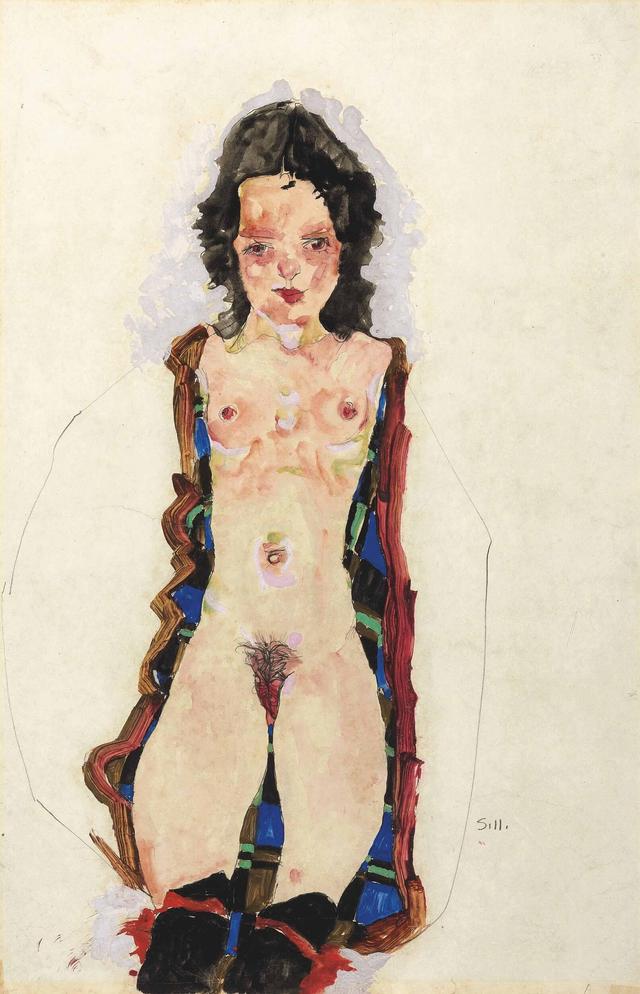 Egon Schiele - Nude with red garters