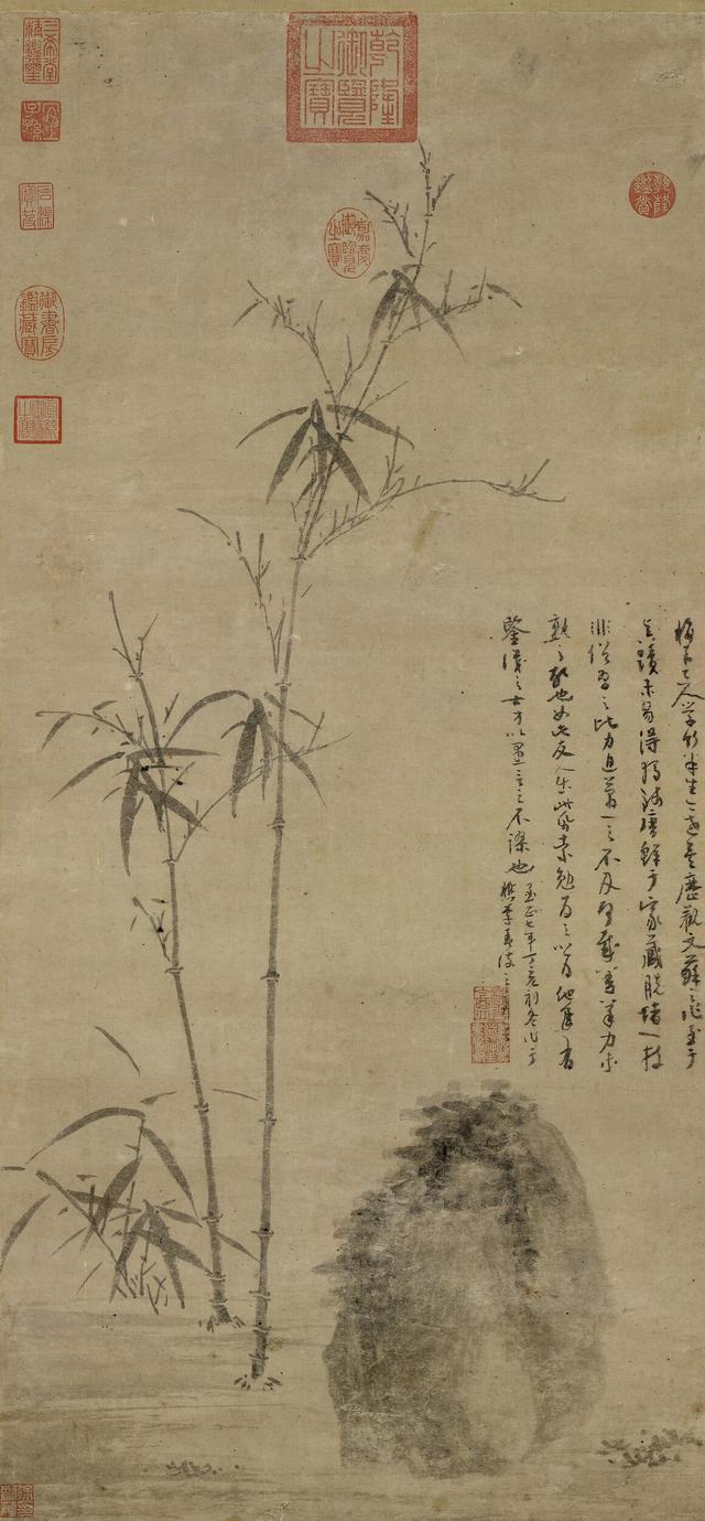 Wu Zhen - Stalks of bamboo by a rock