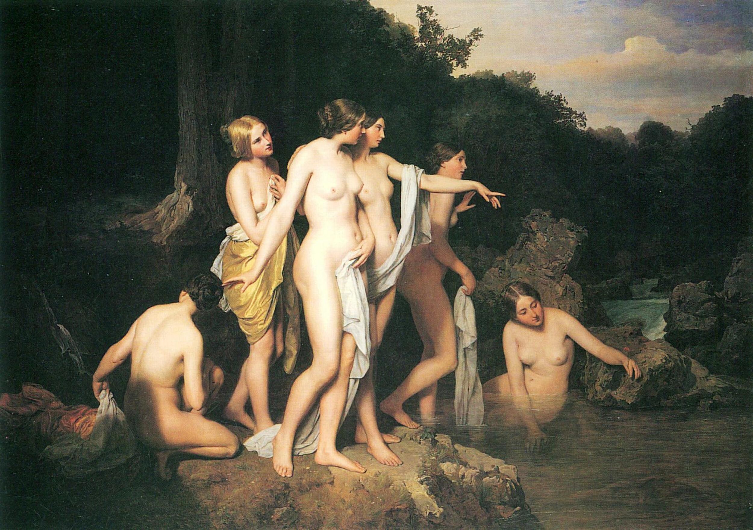 Ferdinand Georg Waldmüller   - Women bathing at the brook