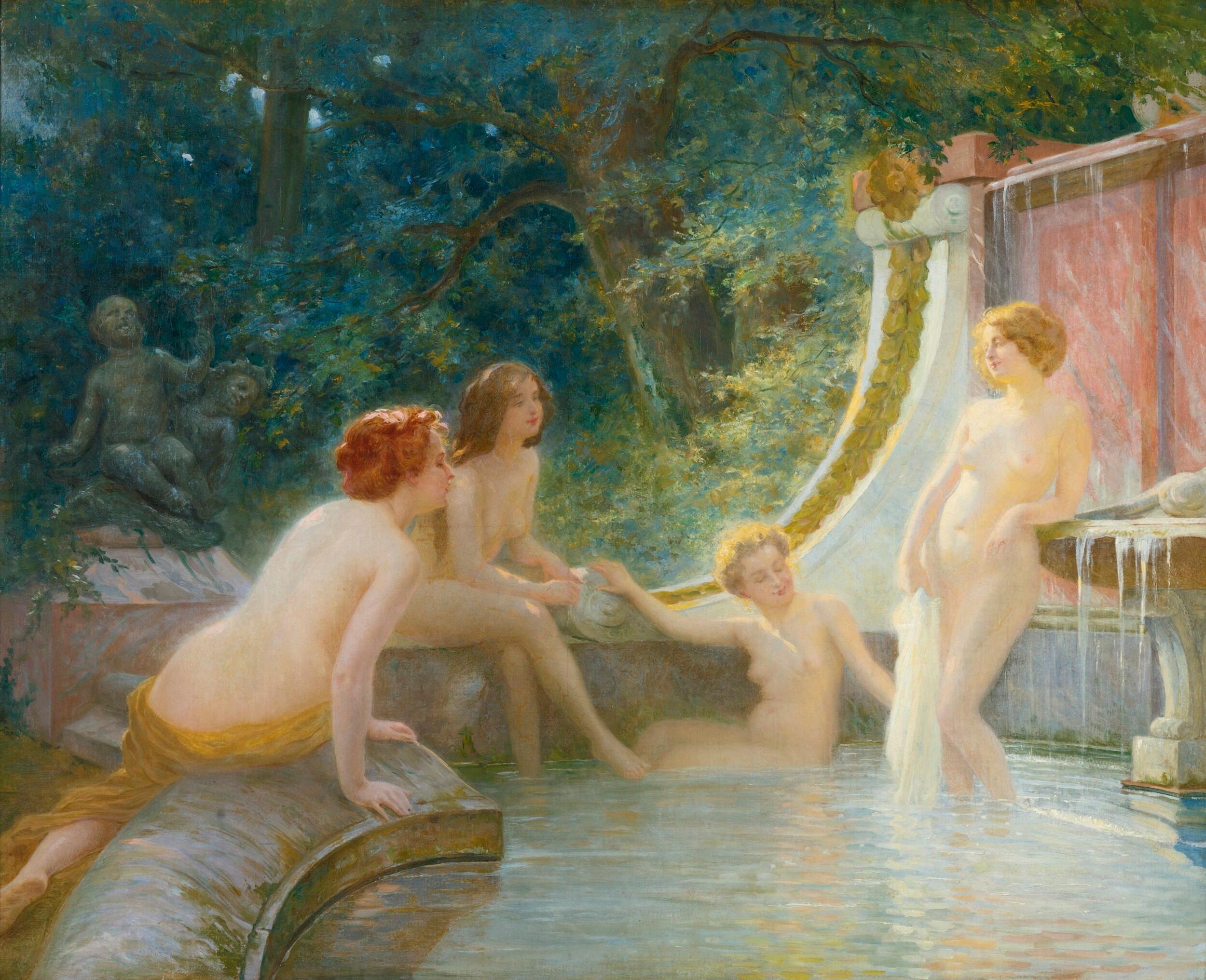 Albert Fourié - Young bathers in fountain