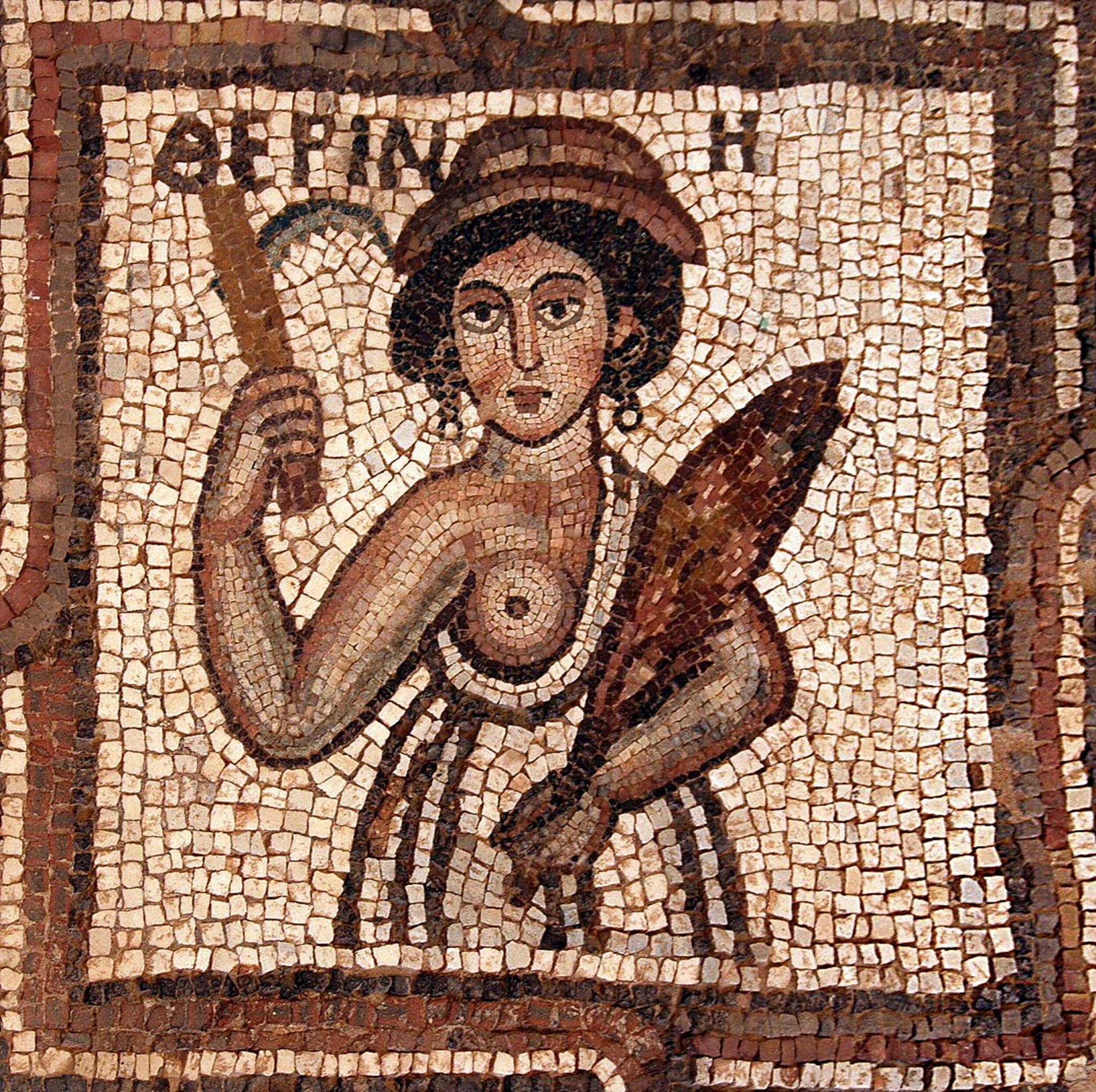 Anonymous - A woman holding a sickle and wheat (detail of a mosaic floor)