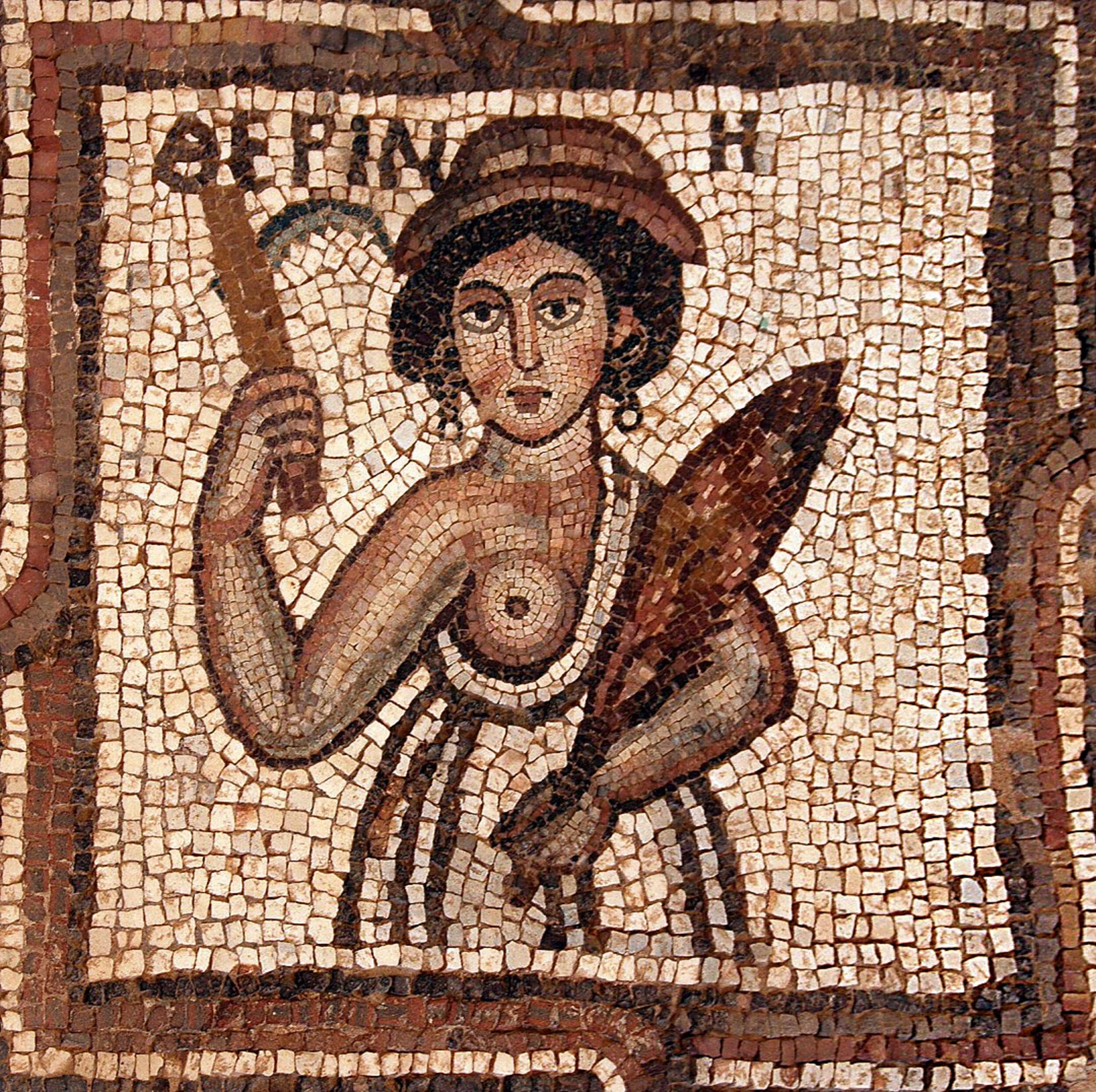Anonymous - A woman holding a sickle and wheat (detail of a mosaic floor)